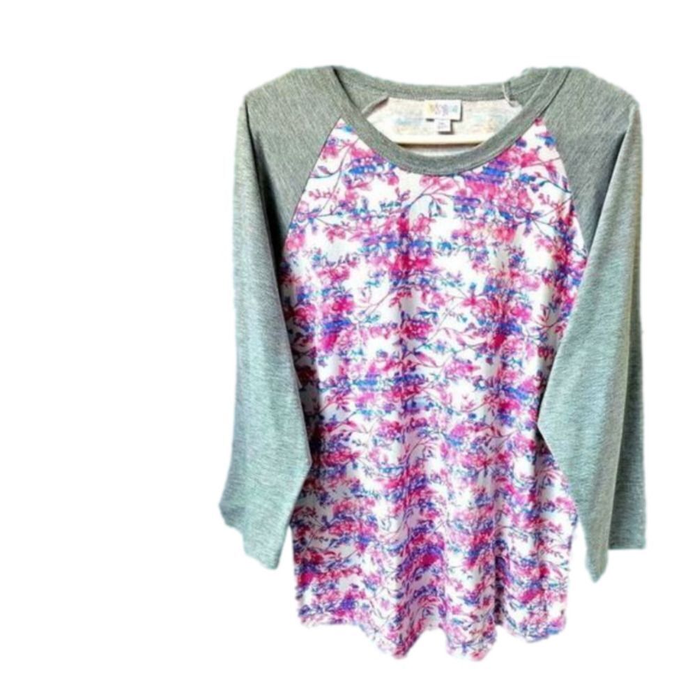 NWOT LULAROE Plus Size Floral Striped Long sleeve Tee.